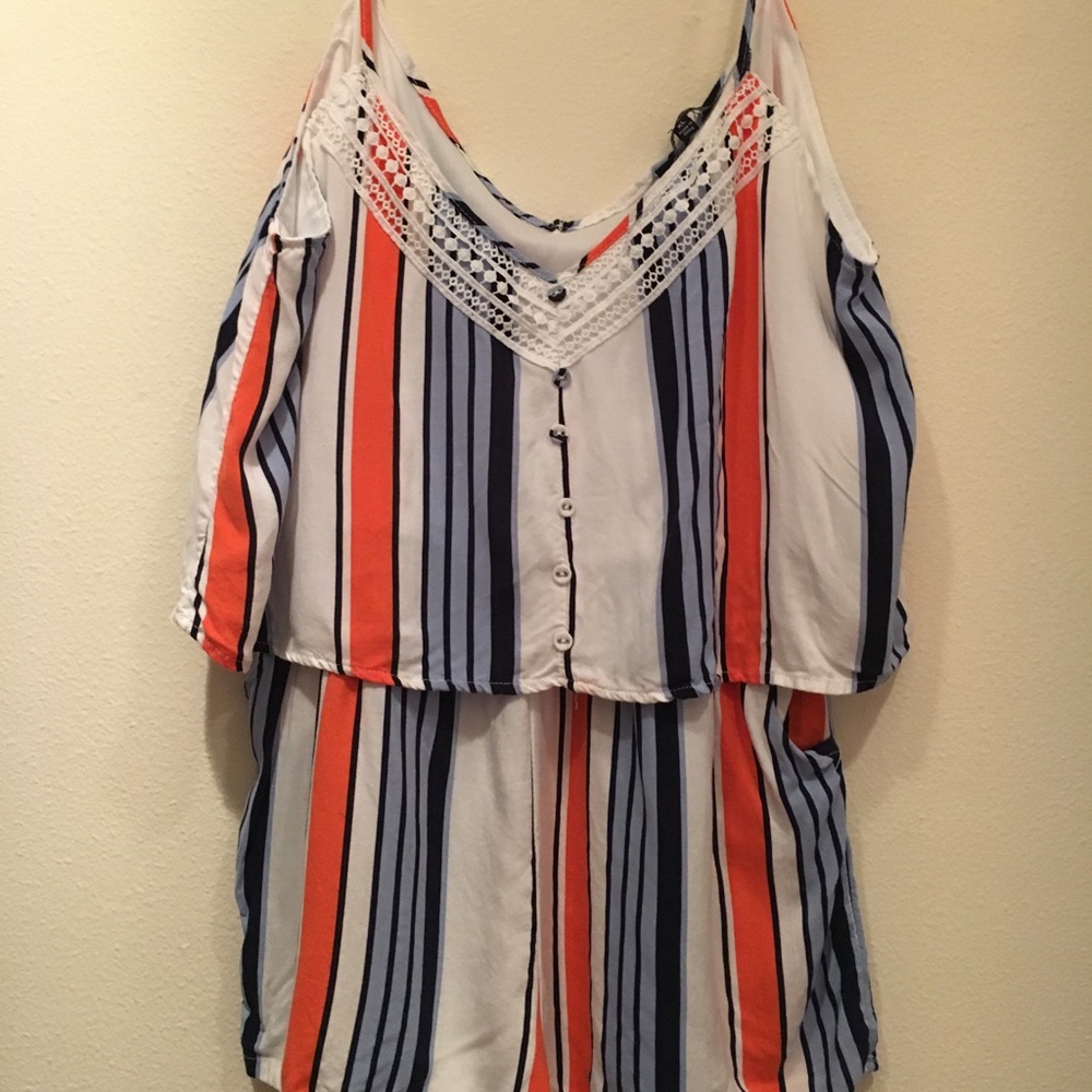 Blue/Orange stripped Spaghetti strap romper